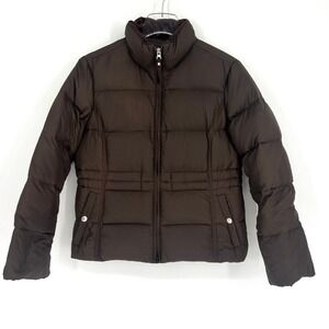 Lands End Puffer Jacket Womens XS 2/4 Brown Down Filled Warm Feathers Mock‎ Neck